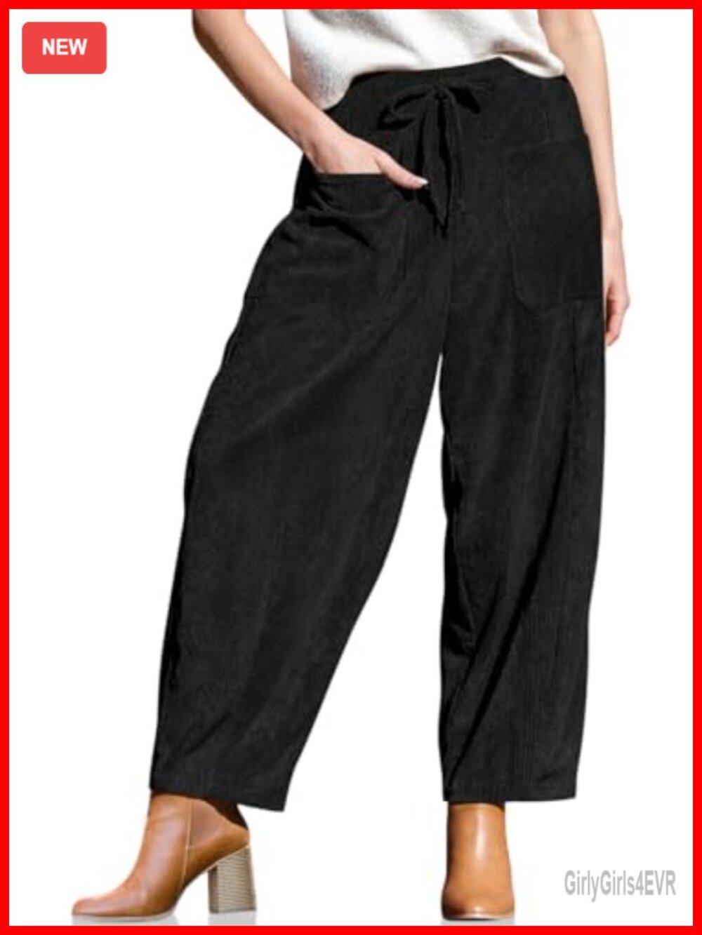 Women's Corduroy Barrel Pants High Waist Drawstring Wide Leg